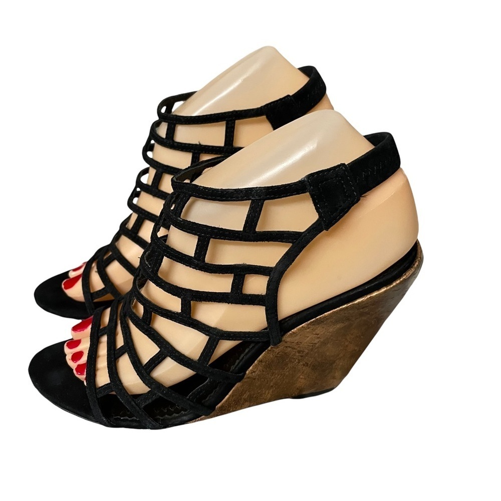 Jean-Michel Cazabat Black Cage‎ Slingback Wedge Sandals Size 38 US 8